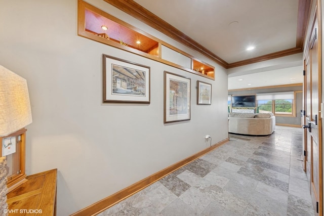 14 S Prospect St Unit 508, Roselle, IL 60172 - corridor with crown molding and stone finish floors
