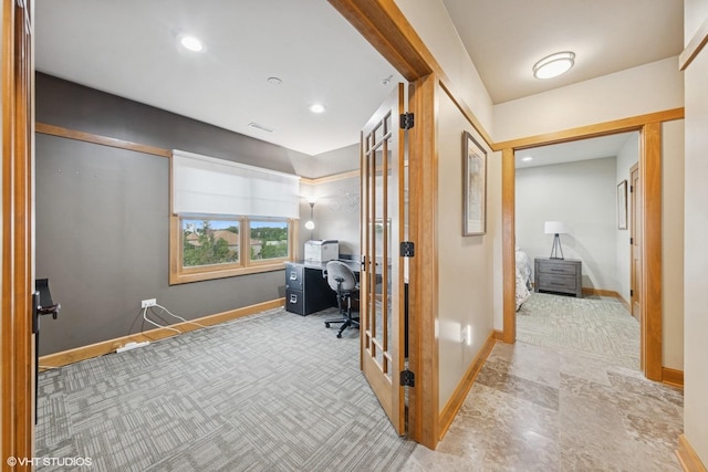 14 S Prospect St Unit 508, Roselle, IL 60172 - carpeted home office featuring french doors and recessed lighting
