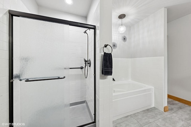 14 S Prospect St Unit 508, Roselle, IL 60172 - full bathroom featuring a garden tub, a stall shower, tile patterned flooring, and recessed lighting