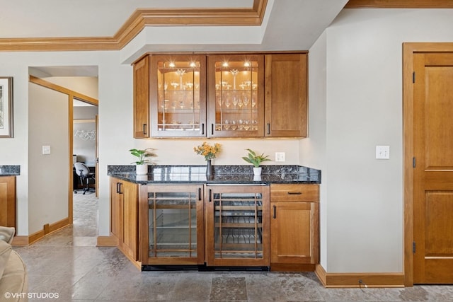 14 S Prospect St Unit 508, Roselle, IL 60172 - indoor dry bar featuring wine cooler and crown molding