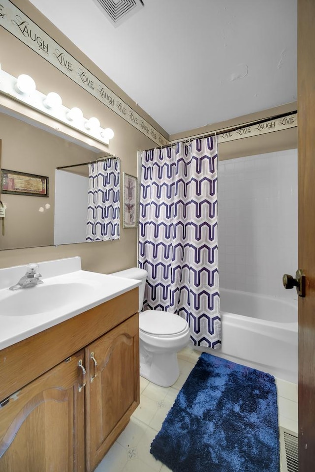 29W395 Greenbriar Ln, Warrenville, IL 60555 - full bath featuring shower / bath combo, vanity, toilet, tile patterned floors, and visible vents