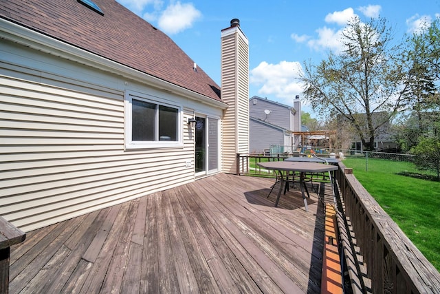 29W395 Greenbriar Ln, Warrenville, IL 60555 - deck featuring a lawn, outdoor dining area, and a fenced backyard