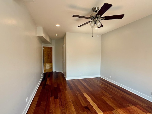 651 N Milwaukee Ave Unit 403, Chicago, IL 60642 - empty room featuring dark wood-style floors, recessed lighting, a ceiling fan, and baseboards