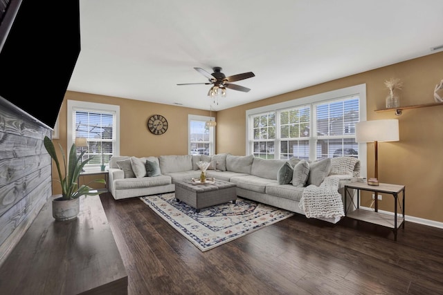 17412 Fox Bend Ln, Lockport, IL 60441 - living area with baseboards, plenty of natural light, a ceiling fan, and wood finished floors