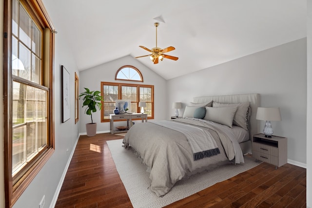 1503 Longbranch Ct, Naperville, IL 60565 - bedroom with lofted ceiling, dark wood-style flooring, ceiling fan, and baseboards