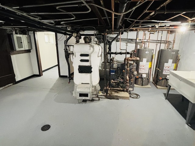 458 Morgan St, Elgin, IL 60123 - unfinished basement with gas water heater, electric panel, and a heating unit