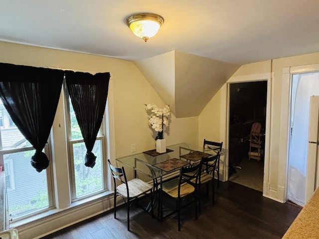 458 Morgan St, Elgin, IL 60123 - dining area with dark wood-type flooring, plenty of natural light, and vaulted ceiling
