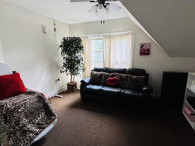 458 Morgan St, Elgin, IL 60123 - living area featuring ceiling fan, carpet flooring, and lofted ceiling