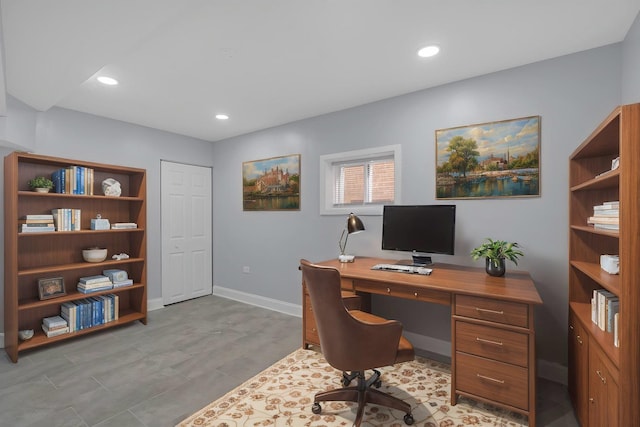 office space featuring baseboards and recessed lighting