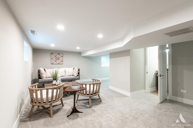 9106 S Eggleston Ave, Chicago, IL 60620 - living area with light carpet, baseboards, visible vents, and recessed lighting