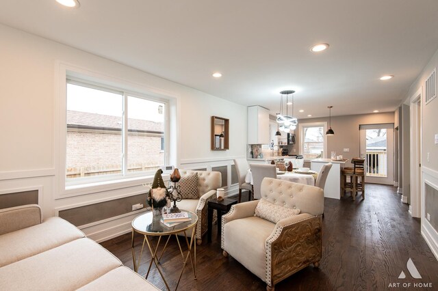 9106 S Eggleston Ave, Chicago, IL 60620 - living room with recessed lighting, baseboards, and dark wood-style flooring
