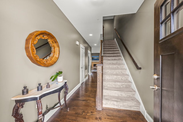 633 Bourbon Ct, Naperville, IL 60565 - stairway featuring baseboards, wood finished floors, and recessed lighting