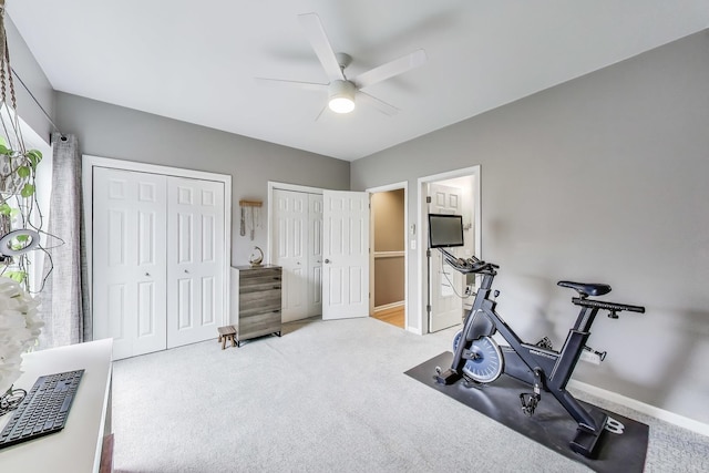 1705 W Le Moyne St Unit G, Chicago, IL 60622 - exercise room featuring ceiling fan, carpet floors, and baseboards