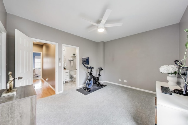 1705 W Le Moyne St Unit G, Chicago, IL 60622 - workout room with a ceiling fan, carpet flooring, and baseboards