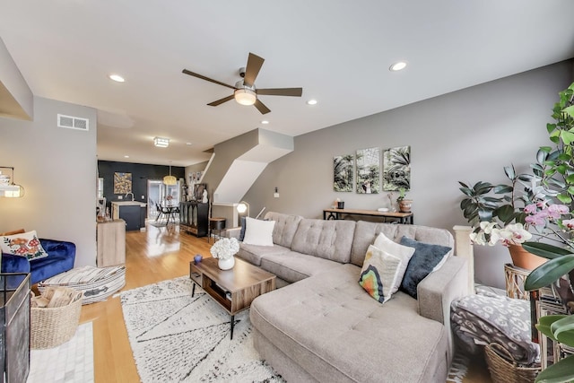 1705 W Le Moyne St Unit G, Chicago, IL 60622 - living area with ceiling fan, wood finished floors, and recessed lighting