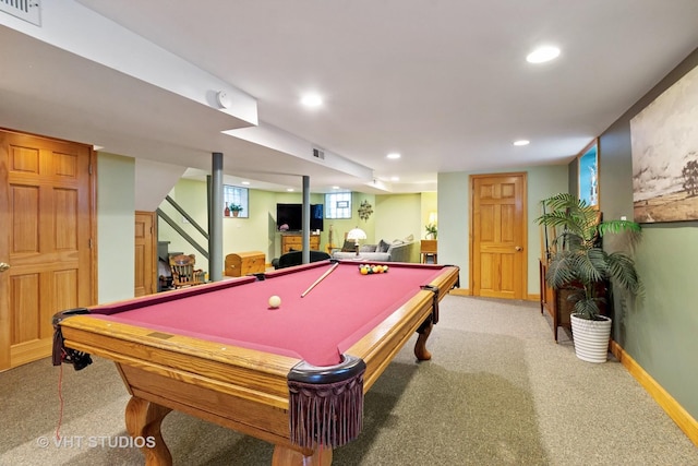 1515 W Glenlake Ave, Chicago, IL 60660 - rec room featuring carpet floors, recessed lighting, and billiards table