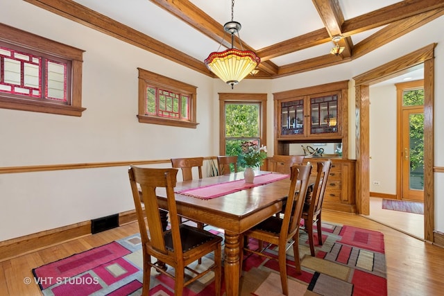 1515 W Glenlake Ave, Chicago, IL 60660 - dining area featuring beam ceiling, wood finished floors, and coffered ceiling