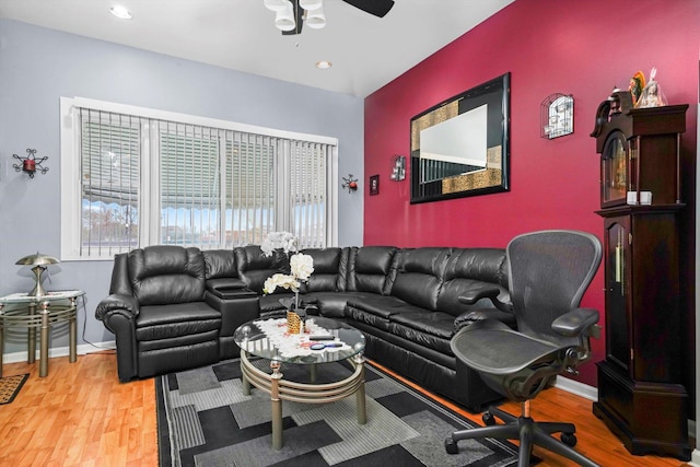 3024 E Ave, Berwyn, IL 60402 - living room featuring wood finished floors, recessed lighting, and ceiling fan