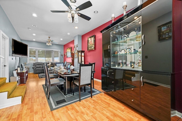 3024 E Ave, Berwyn, IL 60402 - dining area featuring baseboards, a ceiling fan, wood finished floors, and recessed lighting