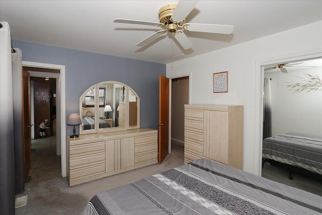 bedroom featuring a ceiling fan and carpet flooring