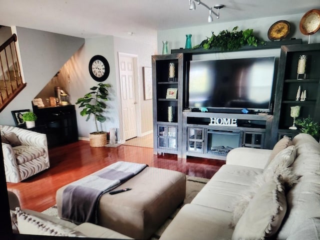 24622 George Washington Dr, Plainfield, IL 60544 - living room featuring stairs and wood finished floors