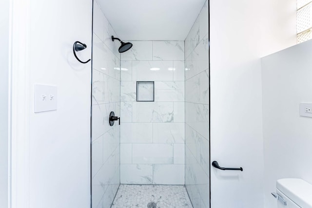 bathroom with a shower stall and toilet
