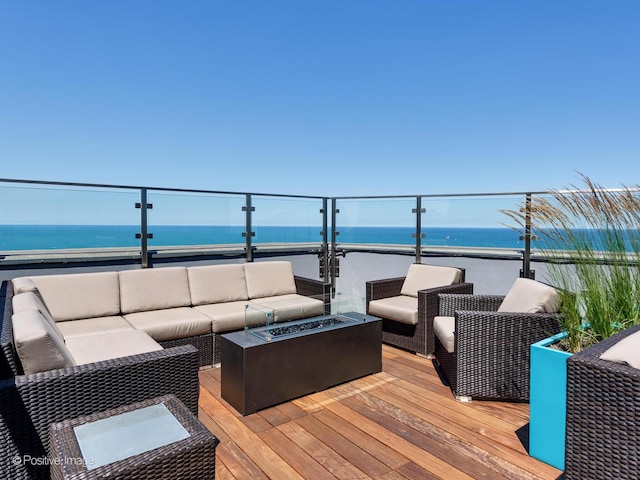 600 N Lake Shore Dr Unit 1802, Chicago, IL 60611 - deck with a water view and an outdoor living space with a fire pit