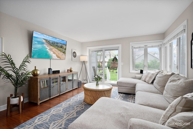 living room featuring baseboards and wood finished floors