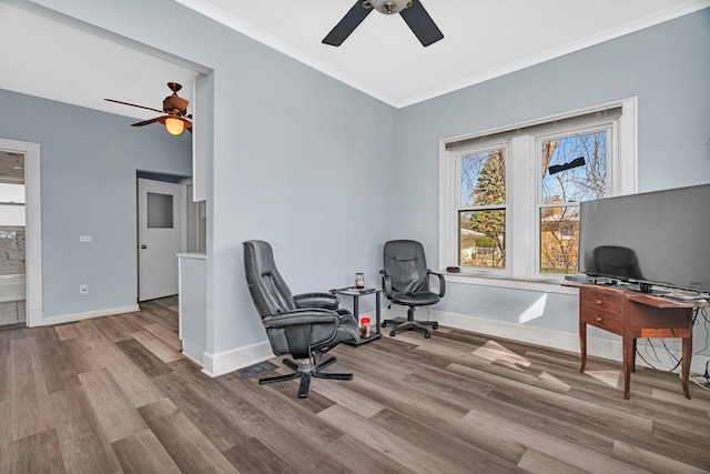 13916 S Dearborn St, Riverdale, IL 60827 - office space featuring wood finished floors, crown molding, baseboards, and ceiling fan