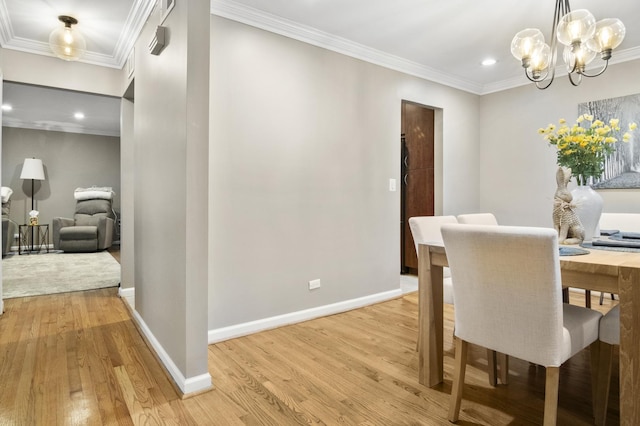 3104 Antelope Springs Rd, Northbrook, IL 60062 - dining space with recessed lighting, a notable chandelier, crown molding, light wood-style flooring, and baseboards