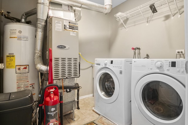 3104 Antelope Springs Rd, Northbrook, IL 60062 - laundry area featuring heating unit, separate washer and dryer, tile patterned flooring, laundry area, and gas water heater