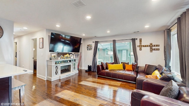5743 Sherman Ave, Downers Grove, IL 60516 - living room with baseboards, recessed lighting, wood finished floors, and visible vents