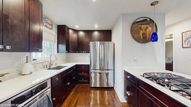 5743 Sherman Ave, Downers Grove, IL 60516 - kitchen featuring a sink, light countertops, stainless steel appliances, recessed lighting, and dark wood-type flooring