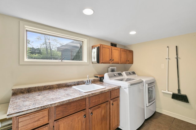 1616 Riverside Ave, Saint Charles, IL 60174 - washroom with washer and dryer, cabinet space, dark tile patterned flooring, recessed lighting, and baseboards