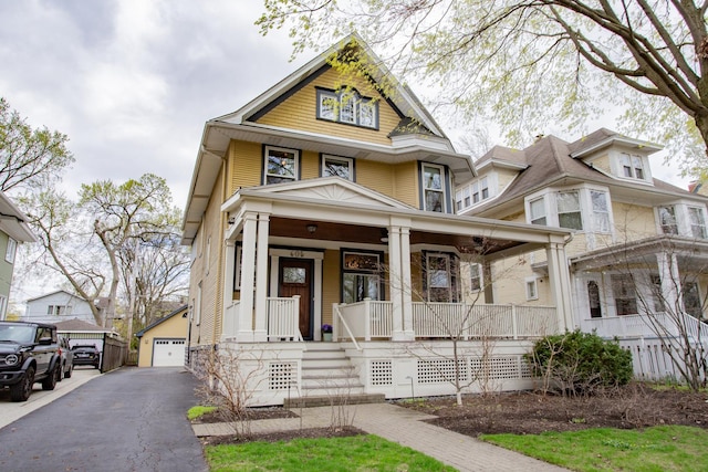 605 Ashland Ave, River Forest, IL 60305 - view of front of property with a porch, an outbuilding, and a detached garage