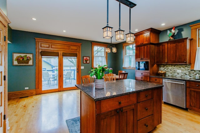 605 Ashland Ave, River Forest, IL 60305 - kitchen featuring light wood-style flooring, built in microwave, recessed lighting, backsplash, and dishwasher