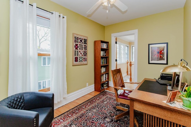 605 Ashland Ave, River Forest, IL 60305 - office space with light wood-type flooring, a ceiling fan, and baseboards