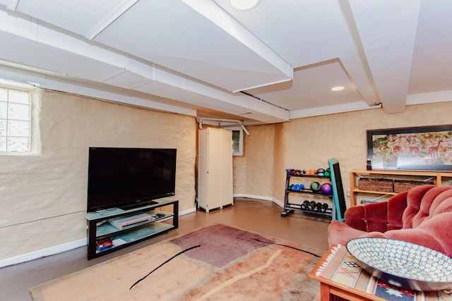 605 Ashland Ave, River Forest, IL 60305 - living area featuring recessed lighting, baseboards, and finished concrete flooring