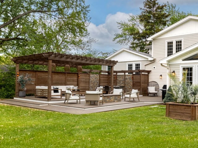 301 Canterbury Ln, Inverness, IL 60010 - view of green lawn featuring an outdoor living space, a pergola, and a deck