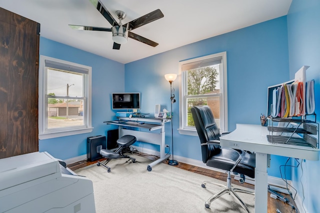 1213 N Irving Ave, Berkeley, IL 60163 - home office with ceiling fan, baseboards, and wood finished floors