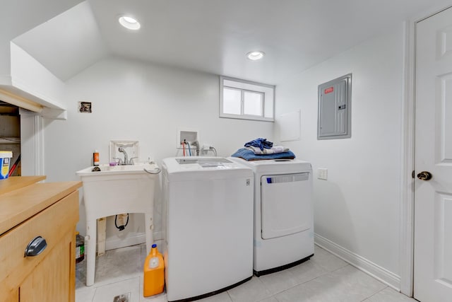 1213 N Irving Ave, Berkeley, IL 60163 - laundry area featuring electric panel, independent washer and dryer, laundry area, light tile patterned floors, and baseboards