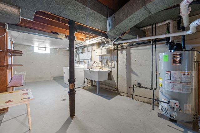 4620 Grace St, Schiller Park, IL 60176 - below grade area featuring separate washer and dryer, a sink, and gas water heater