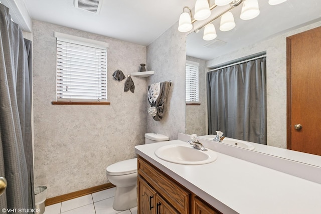 91 Frances Ln, Chicago Heights, IL 60411 - bathroom with visible vents, tile patterned flooring, vanity, toilet, and a shower with shower curtain