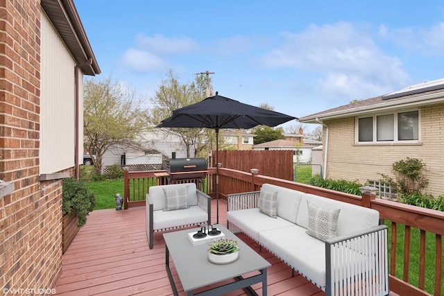 91 Frances Ln, Chicago Heights, IL 60411 - wooden deck with outdoor lounge area, fence, and area for grilling
