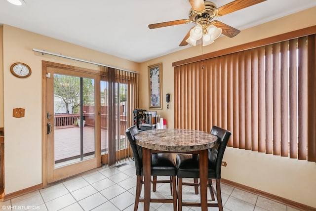 91 Frances Ln, Chicago Heights, IL 60411 - dining area with light tile patterned floors, baseboards, and a ceiling fan
