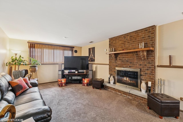 91 Frances Ln, Chicago Heights, IL 60411 - living room featuring baseboards, carpet flooring, and a brick fireplace