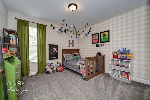 730 Goodfield Lndg, Elgin, IL 60124 - bedroom with baseboards, carpet flooring, and wallpapered walls
