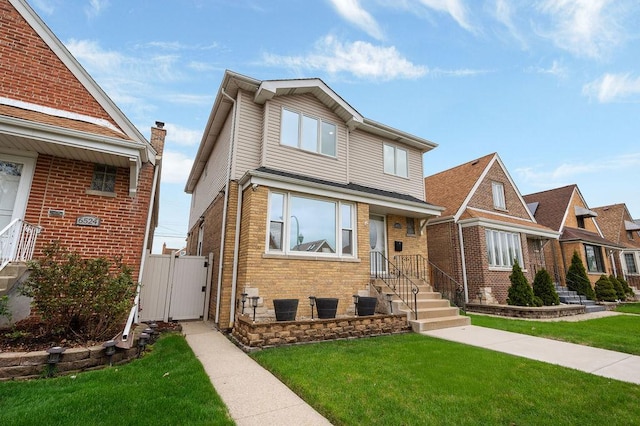 6522 S Kostner Ave, Chicago, IL 60629 - traditional home with a gate, brick siding, and a front lawn