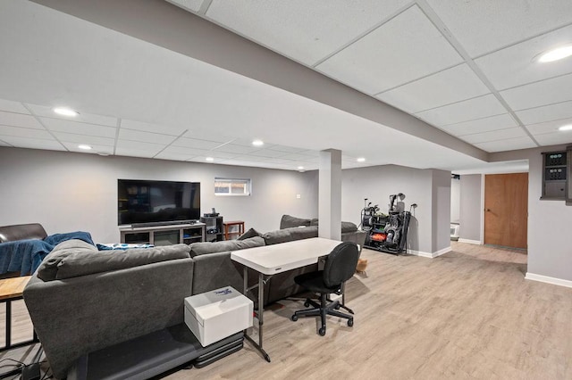 6522 S Kostner Ave, Chicago, IL 60629 - living area with recessed lighting, light wood-style floors, a drop ceiling, and baseboards