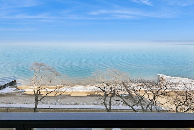 view of water feature with a view of the beach